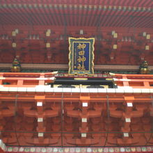 神田神社の随神門の上部に掲げられた標識です。鮮やかです。