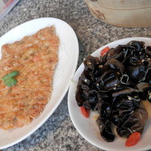 キクラゲとエビのパリパリお好み焼き？