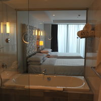 浴槽は客室からガラス越しに見えます。