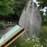 道路から一段下にある水路沿いにある遊歩道横にあります。