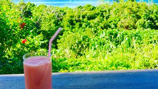 海を見ながらフルーツジュース