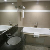 シャワー室が独立してるのでバスrタブにはカーテンがありません