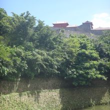 一番上の城を見上げるように公園がひろがっている