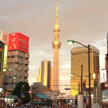 夕焼けに染まるスカイツリー