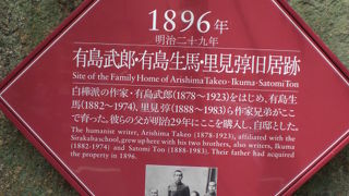 有島武郎･有島生馬･里見とんの旧居跡の標識が、番町６丁目にあります。