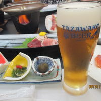 「秋田三大肉陶板焼き」には地ビール「田沢湖」がピッタリでした