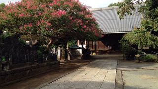 大きな樹木と屋根と地蔵