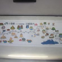 車内で見られるイラスト入り小海線沿線案内図の様子