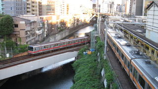 橋の上から眺める中央線と丸ノ内線