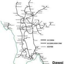 ミャンマー国鉄の鉄道路線図です。南方向の路線は、１本のみです