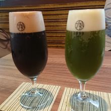 抹茶ビールとほうじ茶黒ビール