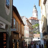 ホテルの前の通りから見た城の塔