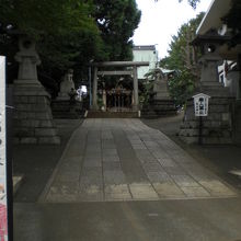 諏訪神社は、諏訪通りに面し、鬱蒼とした樹々に囲まれています。