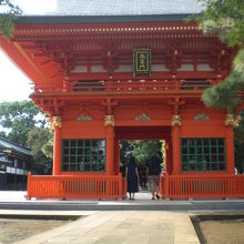 石の階段を上がると、山門が見えます。参道が本殿まで続きます。