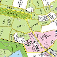 江戸時代の高田馬場周辺の地図です。高田馬場は、左上側です。