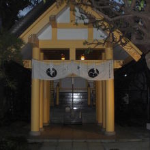 天祖神社の本社殿です。薄黄色の柱と白色の壁が、印象的です。