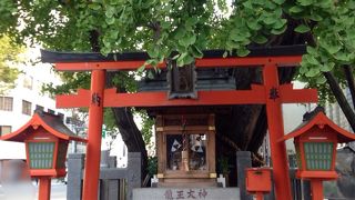 車道に島のようにある祠