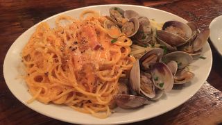 トマトカルボナーラてボンゴレビアンコをダブルグランデで！