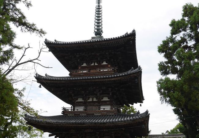 公園の隣に立つ三重塔