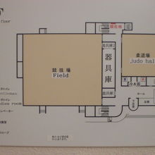 各階の施設配置図です。弓道、剣道や柔道の練習場があります。