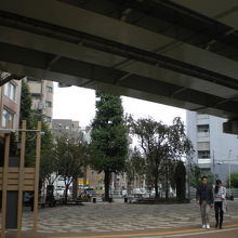 江戸川公園の東端の広場の上は、首都高速５号線が走っています。