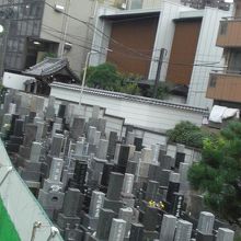 緑雲寺の山門、本堂と墓地との位置関係です。道路沿いの墓地です