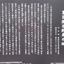 漱石山房記念館の前の解説板です。設立の経緯が記されています。