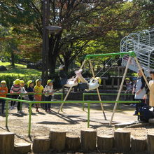 自然ふれあい情報館の横には、遊具があります。幼稚園の自然学習