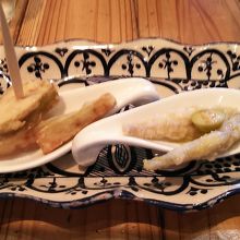 ナスと　ワカサギ