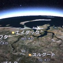 オーロラが見えた辺りの飛行マップ