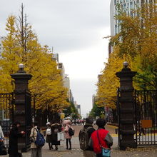 北海道庁の正門前。門はでかくて、王宮に居るような錯覚になった