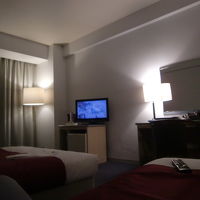 ２台のベットを置いてもゆとりのある広さにしては照明が暗い