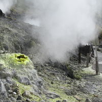 「玉川温泉自然研究路」は1時間のコース。噴気孔には黄色い硫黄