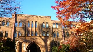 青空と紅葉の木々に`モダーン・ゴシック風建物`