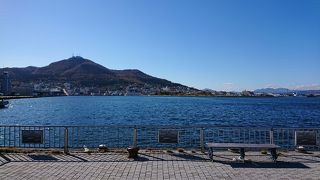 海越しに函館山が見えた