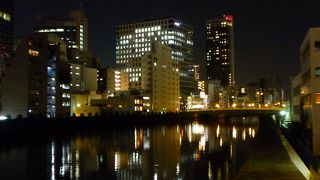 なにわ筋が土佐堀川と交差するところ