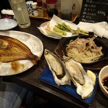 ほっけ、野菜天、カキ、ジンギスカン