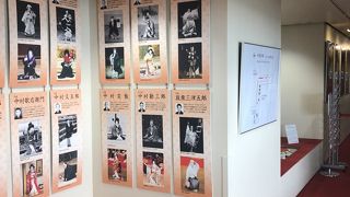 歴代の歌舞伎役者の写真パネルがあります
