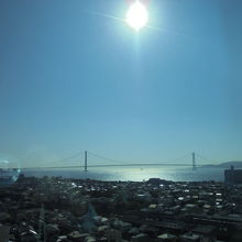 展望室から明石市街・明石海峡大橋の眺め