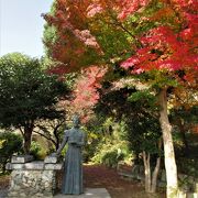 サビエル像のそばや敷地内できれいな紅葉が見られました。