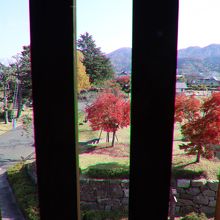資料館の窓から見える紅葉