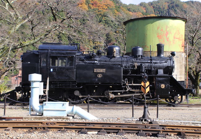 駅構内にはイケメンの駅員（案山子）がいて出迎えてくれ、小型蒸気機関車C12167に逢えます。