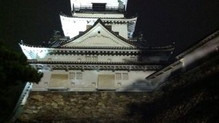 夜の高知城。暗くて怖いが雰囲気抜群