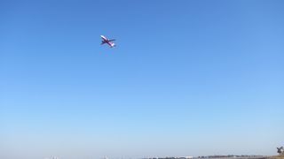 飛び立つ飛行機の腹が見えた