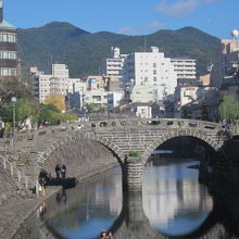 袋橋から眺めた眼鏡橋の景観