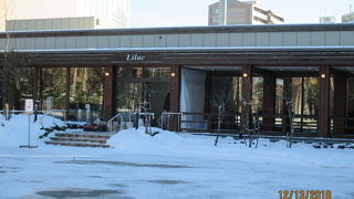 ホール「ライラック」は、広い庭を通して景色を楽しめます