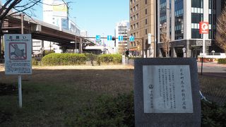 道路と道路の間にぽつんと