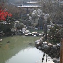 滝が有ます。日本の庭園と同じ造りです。