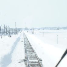 冬の寒々とした風景の中を進む列車