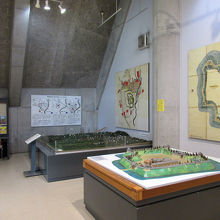 広くはない館内、中央部には宇都宮城の模型が２つ